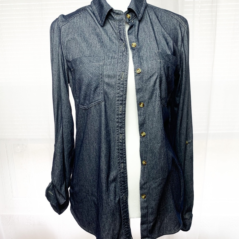 Faux Denim Button up blouse. Size S